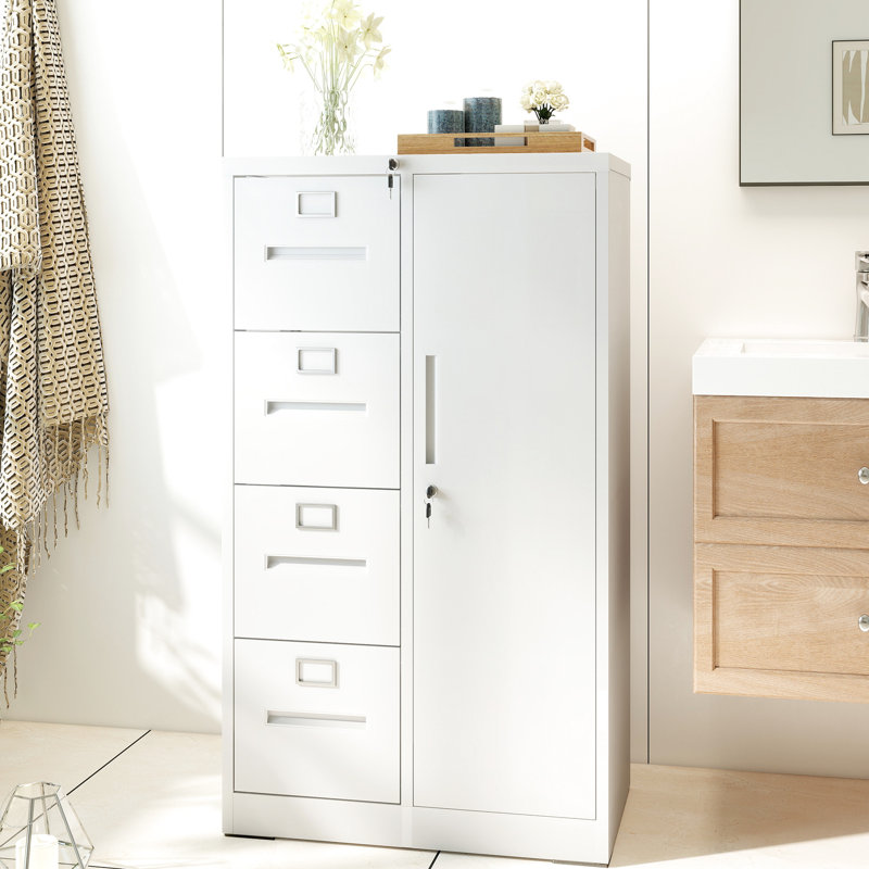 Armoire de rangement verticale en métal blanc pour et bureau, 4 tiroirs avec suspension à extension complète, documents à serrure sécurisée, chambre à coucher facile à nettoyer, divers articles à roulement en acier, assemblage
