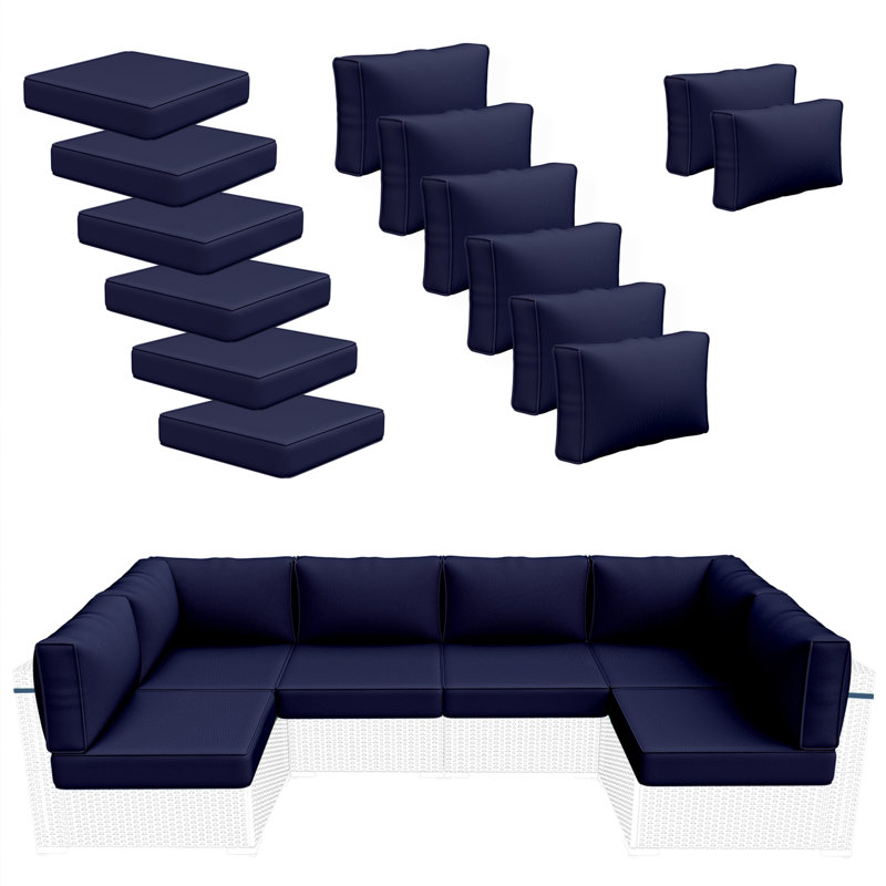 14-piece Outdoor Cushions For Patio Furniture, 6 Seat Waterproof Replacement Cushion Set - High-density Foam, Fits Wicker & Rattan Sectional Sofas, Only Liner&cover