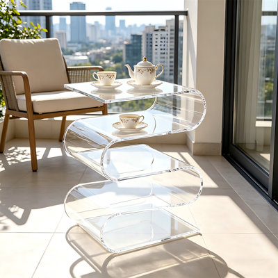 3-Tier S-Shaped Clear Acrylic Magazine Rack, Modern Side Table & Nightstand For Living Room & Bedroom,Clear by Rebrilliant