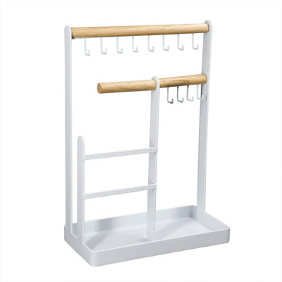 4 Tier Wooden& Iron Jewelry Organizer Holder Stand for Necklaces Bracelets Rings