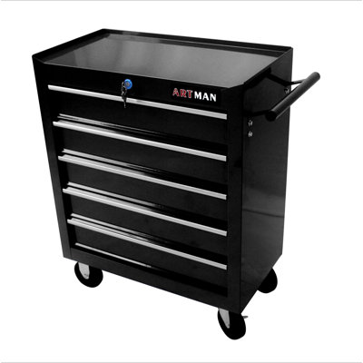 Coffre à outils à 5 tiroirs, armoire de rangement pour outils pour le garage avec 4 roues et système de verrouillage