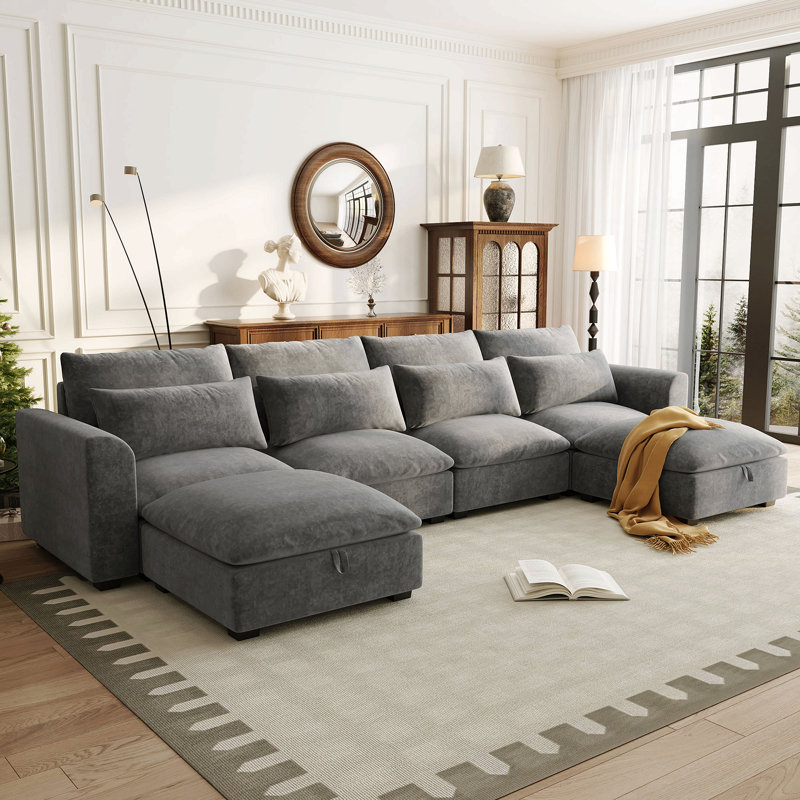 Canapé d'angle modulaire en U avec deux repose-pieds, idéal pour les salons, les bureaux, les cinémas maison et plus
