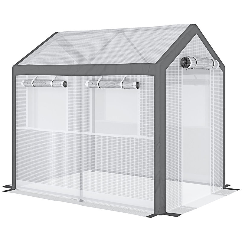 Auvent de jardinage extérieur avec 6 fenêtres à enroulement, 2 portes à fermeture à glissière et housse de protection contre les intempéries