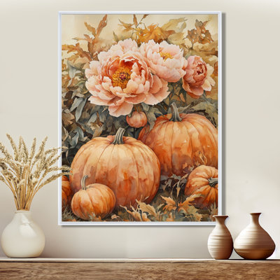 Pe pivoines parmi les citrouilles - pivoines, art mural