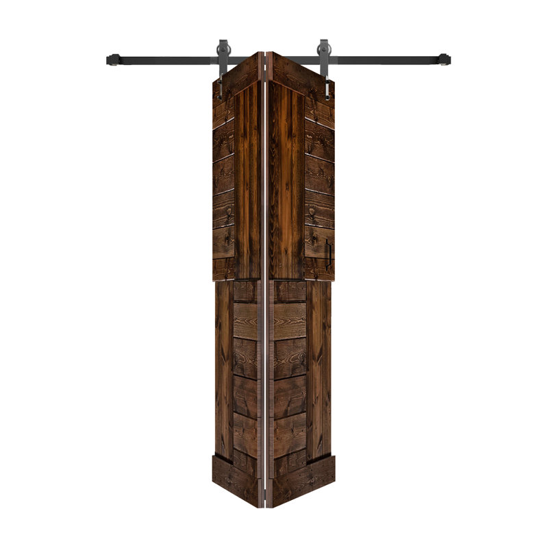 Porte à deux branches en bois massif en forme de S avec rail de quincaillerie - Assemblage requis, 24 po x 84 po, Café Kona