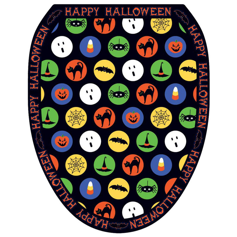 Décalcomanie de siège de toilette Halloween à pois noirs - couvercles de toilette en vinyle, Allongé