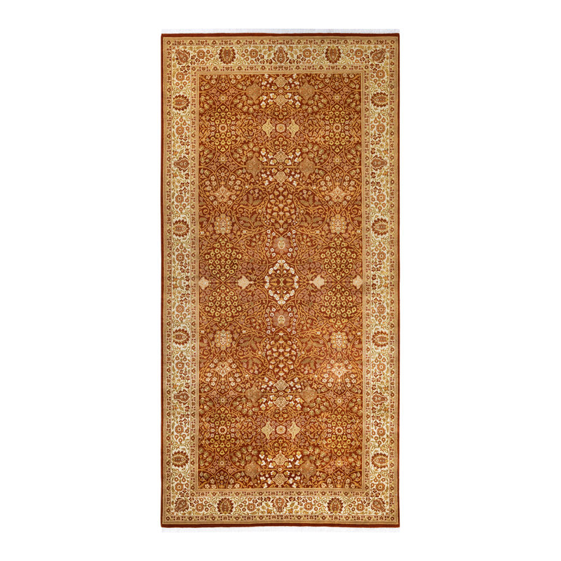 Tapis unique noué à la main orange / beige Keenan, 5 pi 1 po x 10 pi 7 po