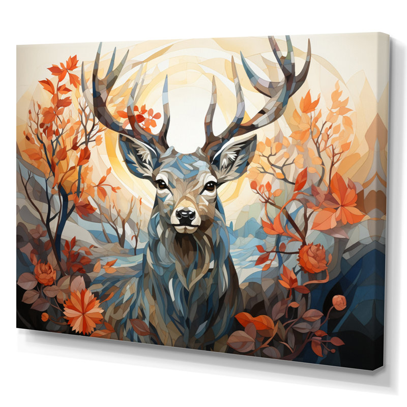 Cerf gracieux fauve géométrique II - impression, Toile tendue, H 34 po x l 44 po x P 1,5 po