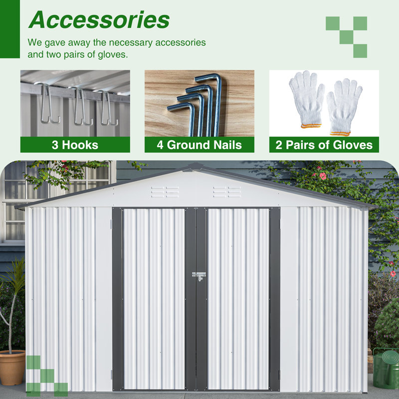Remise de rangement extérieure 10 pi x 8 pi, remise en métal toutes saisons avec portes verrouillables, remise à outils pour le jardin, le patio, la cour arrière, la pelouse