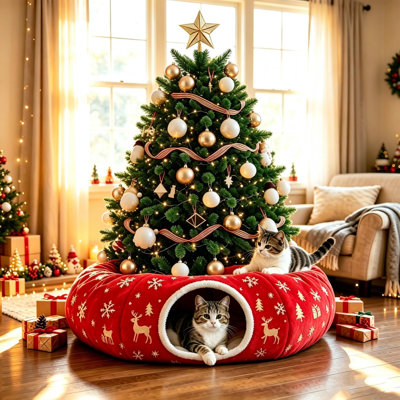 Christmas Decor Christmas Foldable Detachable Pet Toy Interactive Cats Play Accessory Lasting Holiday Cats Exercise Tube For Indoor Cats