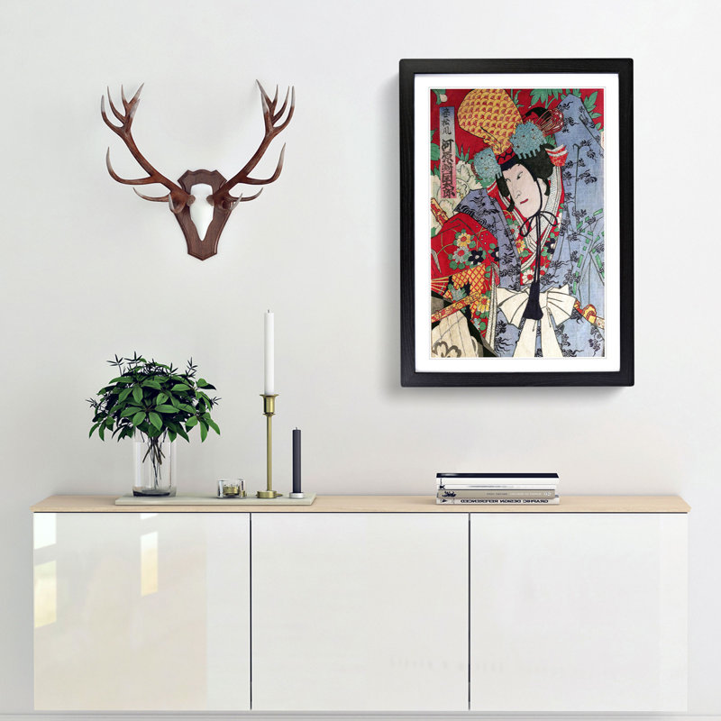 Floral Robes by Toyohara Kunichika - Framed Print, 48cm H x 36cm W x 2cm D, Black Framed