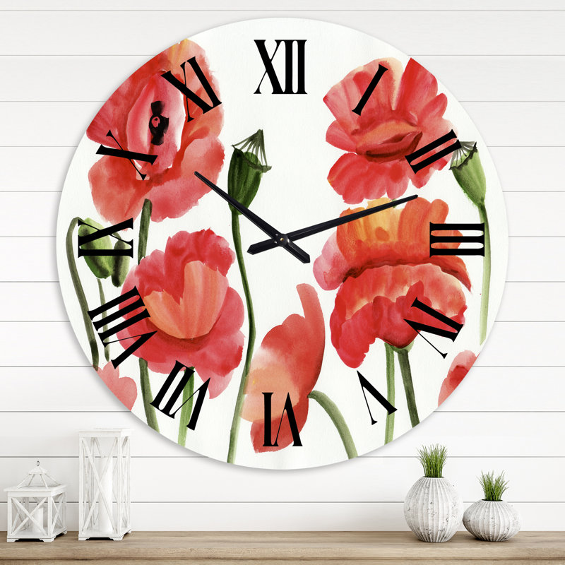 Vintage Red Poppies I - horloge murale traditionnelle, Grand