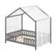 Lit de maison avec auvent, structure en bois, balustrades haute sécurité et toit incliné, conception de lit de plancher à profil bas-1033366286