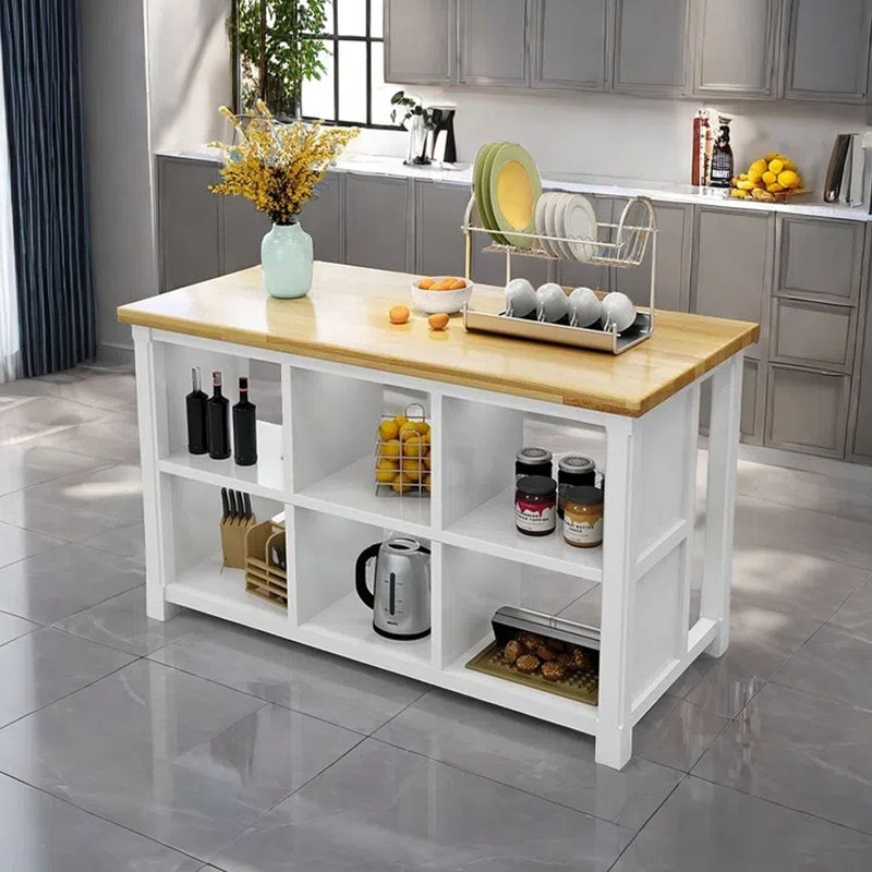 Îlot de cuisine en bois massif 62,99 po, Blanc