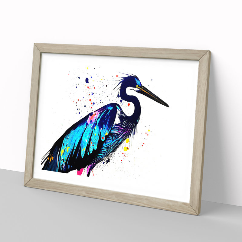 Splashed Heron Bird Vol.1 Abstract - Framed Print, Oak Framed, 46cm H x 64cm W x 2cm D