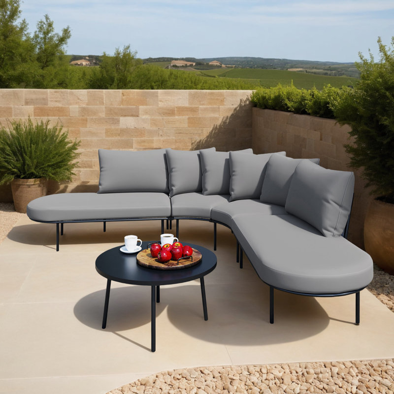 Ensemble de canapé modulaire en rotin pour l'extérieur 5 pièces pour jardin, cour et balcon, Gris