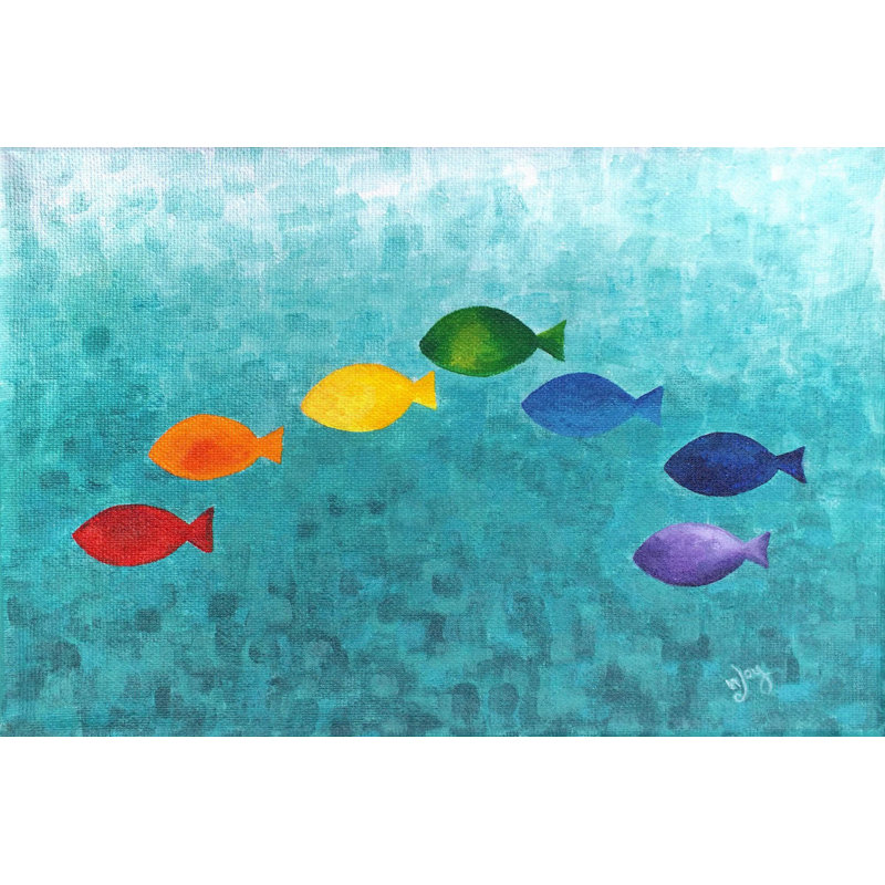 Rainbow Fish by Nicola Joyner - Wrapped Canvas Painting, 61cm H x 91cm W