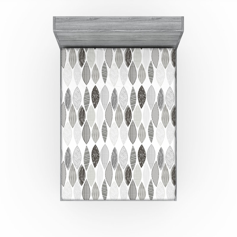 Ensemble de 2 draps-housses Ambesonne, feuilles, art, gris anthracite, gris pâle, Drap-housse de taille double