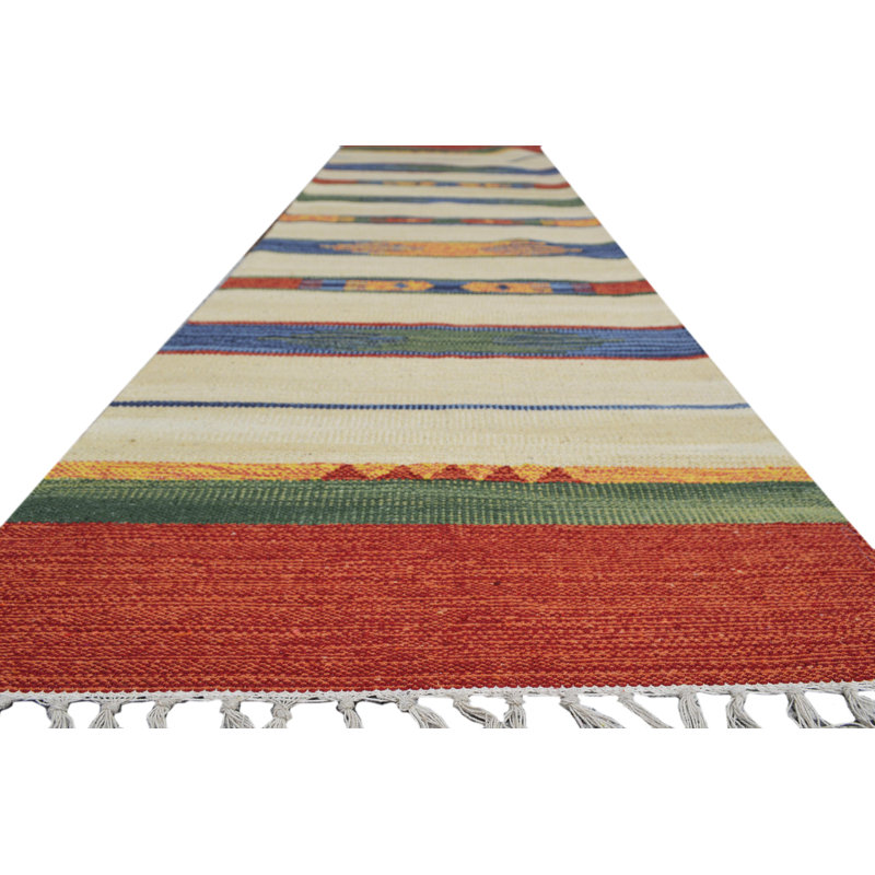 Country Southwestern Cotton Flatweave Area Rug, Runner 60 x 200cm