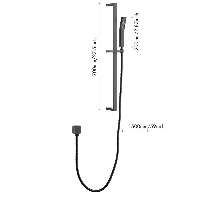 Douche à main 59 pouces avec barre coulissante de 28 pouces, fondation de salle de bain noir mat, tête réglable pour jet d'eau intense, buses, aspect acier inoxydable rouille, jet énergétique, rouille