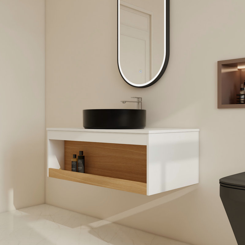 Ensemble de meuble-lavabo simple mural 36 "avec lavabo en céramique, 35", Black
