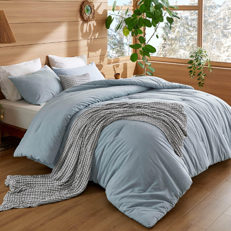 Ensemble d'édredon en coton 5 pièces Cozy Winter Collection, Bleu, Édredon très grand + 1 jeté + 2 taies décorati
