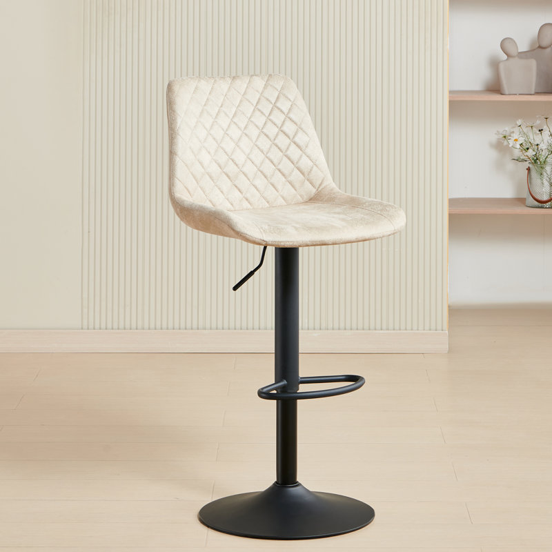Acko Vintage Upholstered Suede Swivel Adjustable Height Stool, Beige
