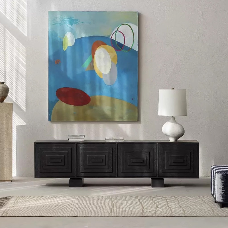 Meuble télé rétro de style zen, H 25,59 po x L 70,86 po x l 19,29 po