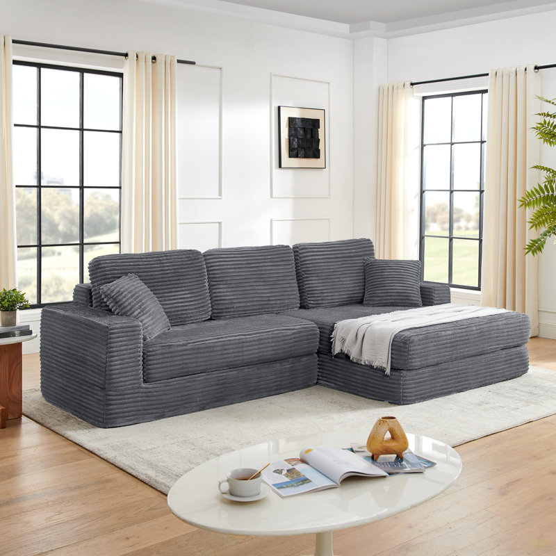 Siège du canapé droit, canapé modulaire en forme de L, canapé modulaire compressé en velours côtelé de style minimaliste moderne, déplier en un lit, une chambre à coucher, canapé confortable à conception compacte et peu encombrante