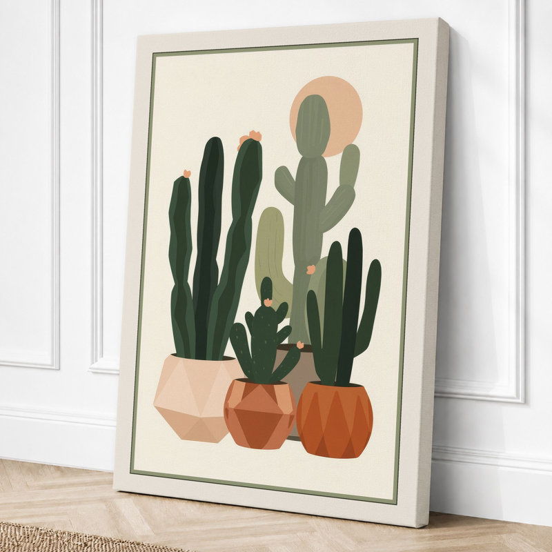 Cacti in Terra Cotta Botanical - Wrapped Canvas, 18x12 - 45.7 x 30.5 cm, Cream Border