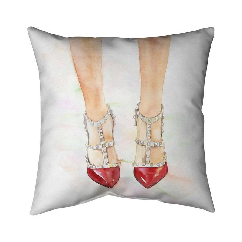 Red studded high heels - 26"x26" Throw pillow - Poly twill - Print on demand, White/Beige/Red