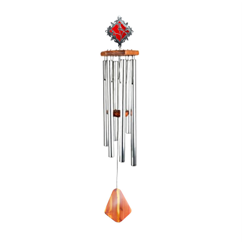 Carillon - 36 po - Vitrail - Tube - Bois, Rouge / argenté