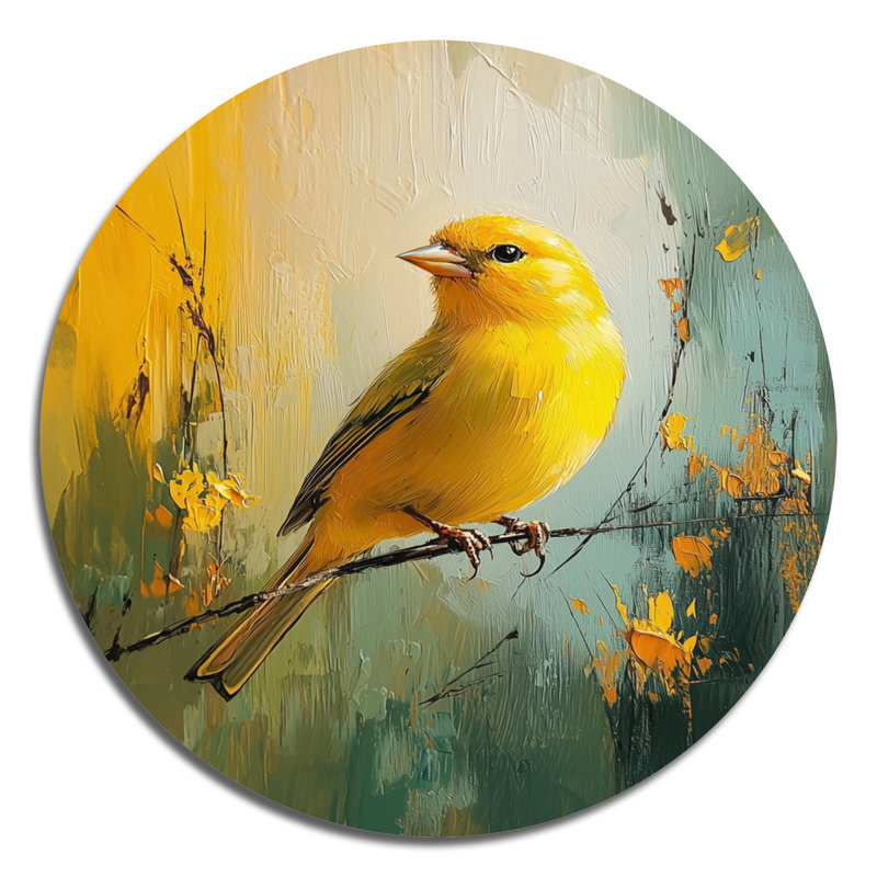 Juila - reproduction d'art moderne en métal jaune, oiseau rond, décoration murale en métal, H 36 po x l 36 po