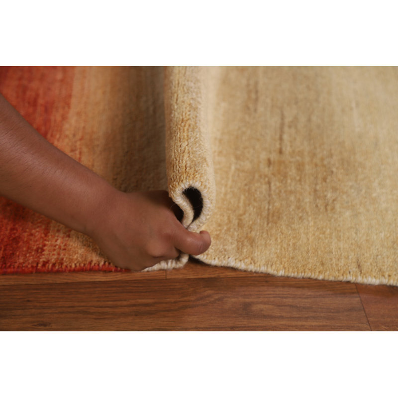 Striped Hand-Knotted Rectangle 6'6" x 8' Wool Area Rug in Beige/Red