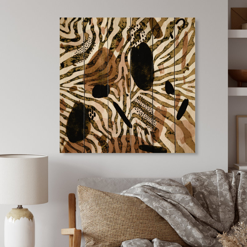 Motif afro-américain - impression sur bois brun moderne, H 36 po x l 36 po x P 1 po
