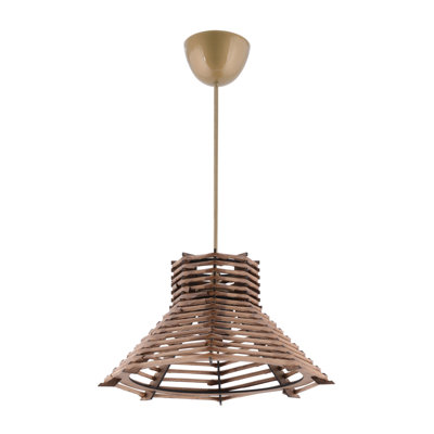Lustre en bois élégant avec câble réglable, finition brune | Répliques de casquette en bambou, 10,6 po x 10,6 po x 5,9 po | Douille E27 (40 W maximum) | Certifié CE | Parfait pour la salle à manger ou le salon, éclairage élégant et fonctionnel