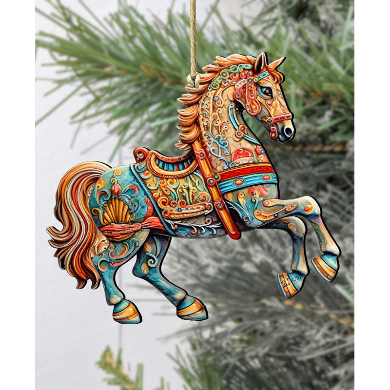 Handcrafted Birch Plywood Carousel Horse Christmas Ornament