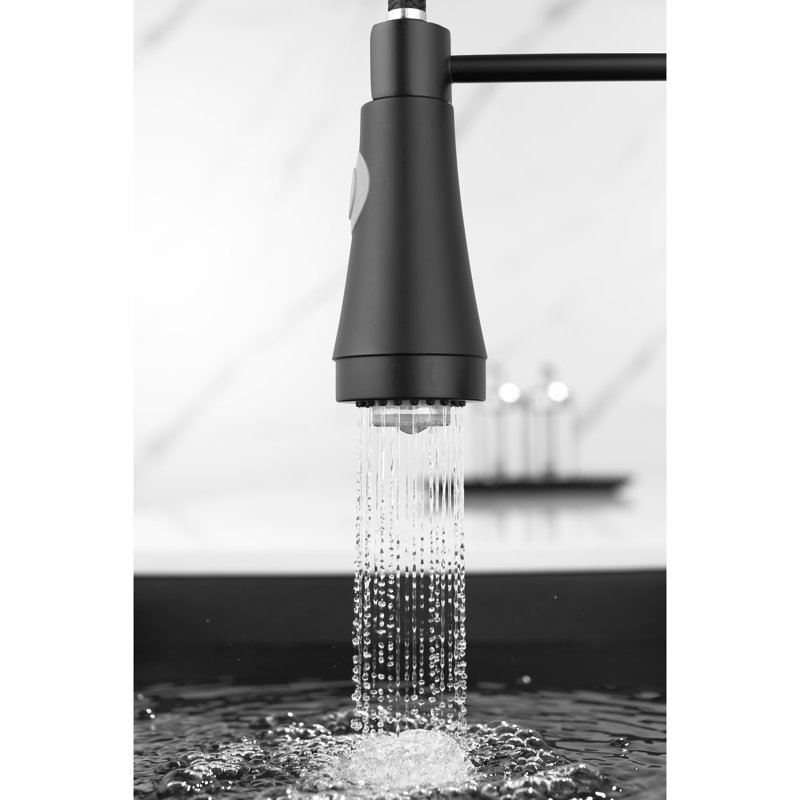 Black Led Kitchen Faucet With Pull-Down , Single Lever, High Arch, Easy To Wipe Clean , Pull Down Handle, Black, 360-Degree Rotation, Fast And Convenient Cleaning