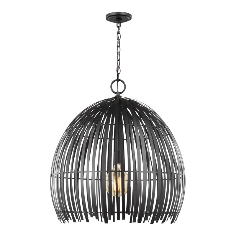 Luminaire suspendu à dôme simple à 1 lumière Hanalei, Noir minuit, H 25,88 po x l 24,38 po x P 24,38 po
