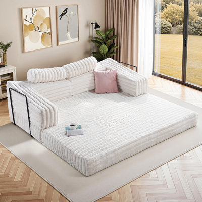 Convertible 2-In-1 Compression Corduroy Folding Sofa Bed, 73” Wide Loveseat Sleeper for Apartments & Guest Rooms