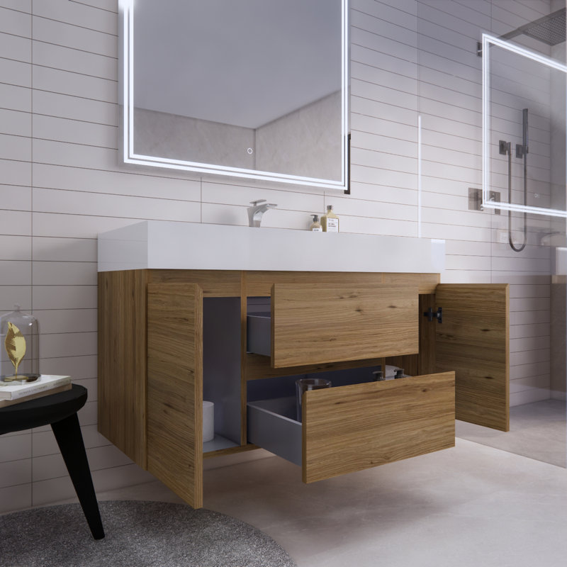 Ensemble de meuble-lavabo mural simple 47 po Babajide, Chêne naturel