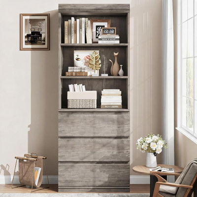 70" Tall Bookcase with Drawers & 3 Storage Cabinets, Open Display Shelves