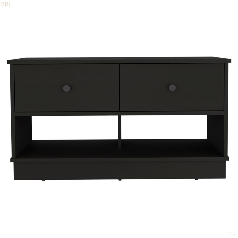 Rectangle 2-Shelf 2-Drawer Storage Bench, Black