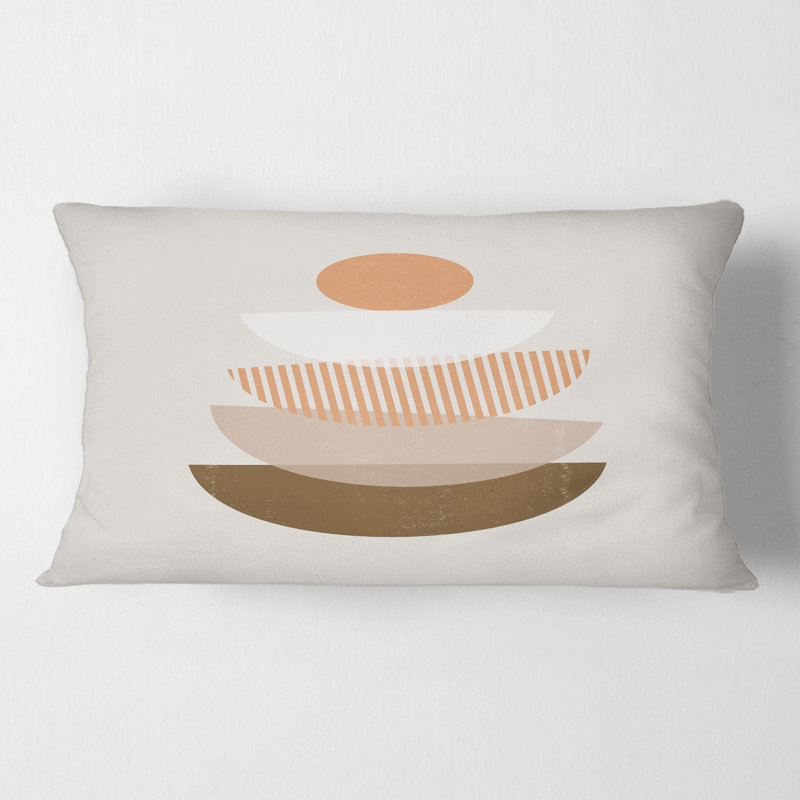 Rectangle, abstrait soleil et lune géométrique en terre cuite I - Coussin décoratif imprimé moderne