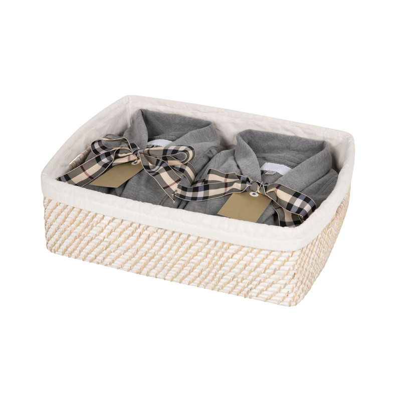 Panier en rotin Bavan, H 6 po x l 18 po x P 14 po, Blanc délavé