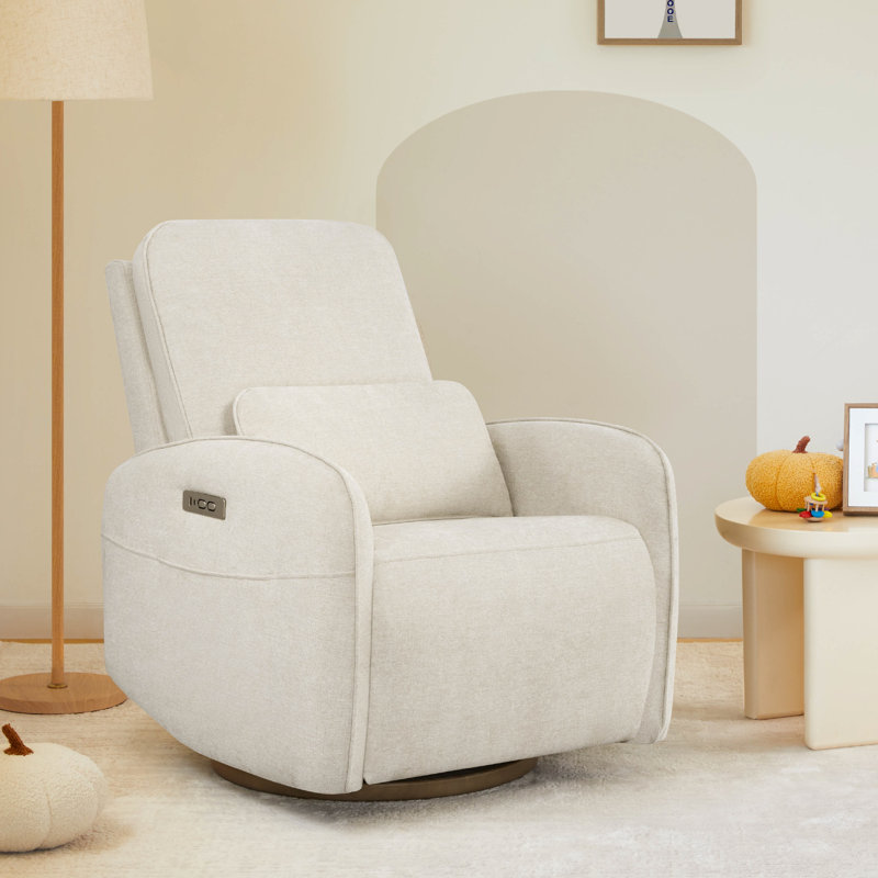 Family-Friendly Swivel Glider Power Recliner with Pocket, Beige Polyester