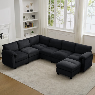 Canapé modulaire 7 places avec accoudoirs coussinés 7 places
