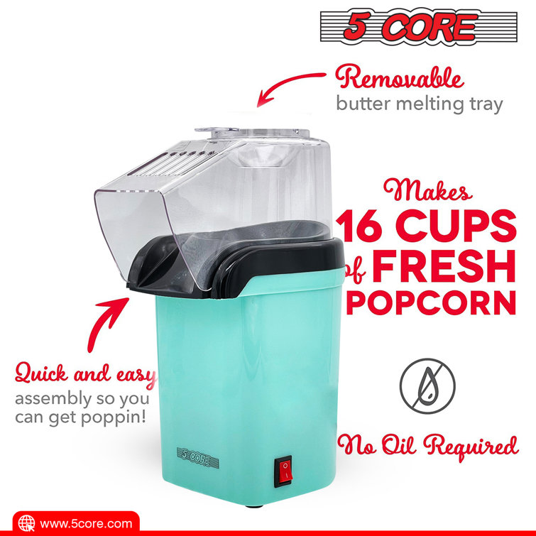 OVENTE Hot Air Popcorn Maker 16-Cup Capacity with Detachable Measuring Cup,  Turquoise, PM11T