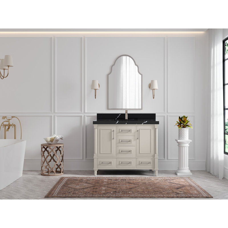 Meuble-lavabo simple avec comptoir 42 po Aberdeen, Noir Calacatta