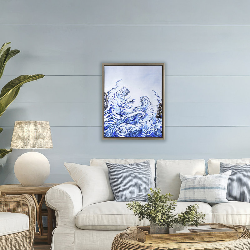 Cadre flottant Crashing Waves Tigers, design par Marc Allante, H 31 po x l 25 po, Cadre flottant orme Montalcino